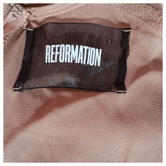 Reformation Dress 2 Womens Beige Midi Fit & Flare Short Sleeve V-Neck Viscose - Picture 3 of 4